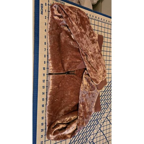 Freshman 1996 Velvet Bomber Jacket Snap Pockets Lined Ribbed Trim 90s Y2K MED - Picture 9 of 9